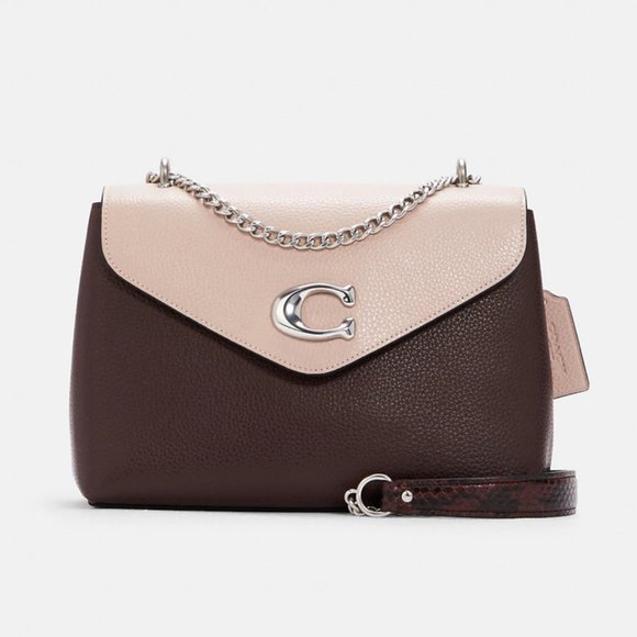 COACH Tammie Shoulder Bag In Colorblock Burgundy Pink Silver Hardware - Picture 5 of 15